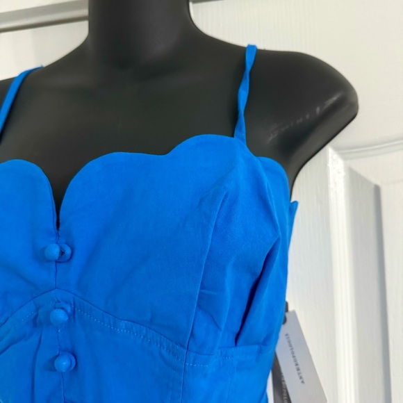 Anthropologie Blue Midi Dress Size 10 NWT Button Front Scallop Spaghetti Straps - Picture 6 of 10